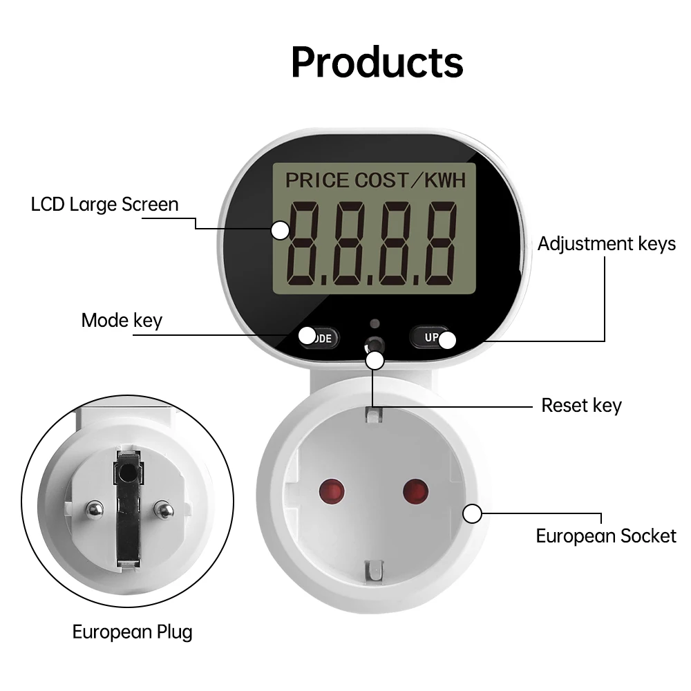 Ac 230V Elektronische Vermogensmeter Digitale Wattmeter Socket 16a Spanningsrelais 3680W Elektriciteitsverbruik Energiekosten Meter Socket