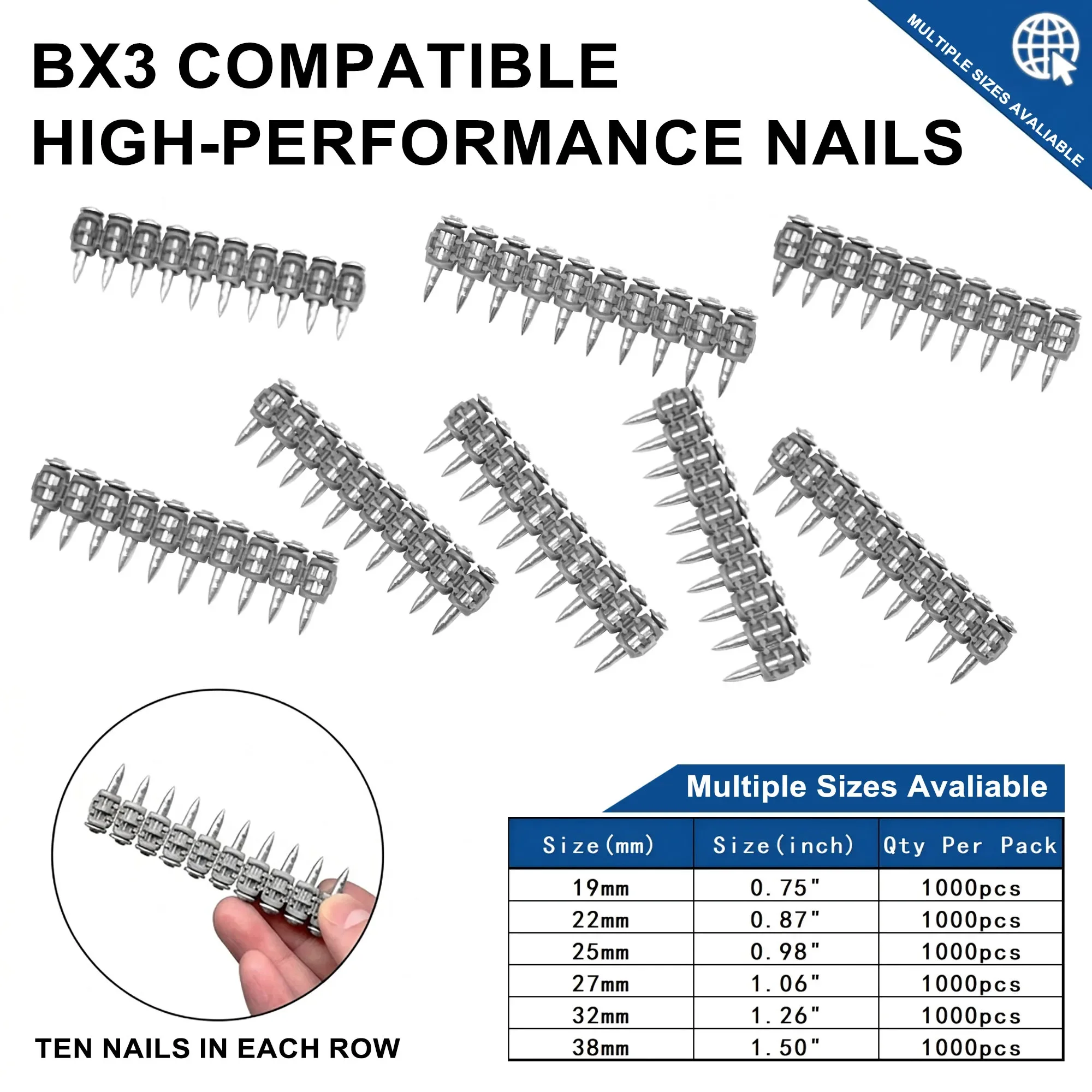 1000 Pack 3Mm Steel…