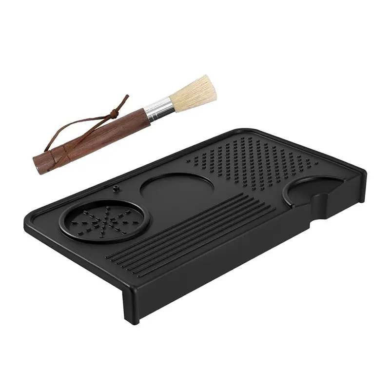 B17B Espresso Tamping Mat And Coffee Brush Set Food Grade Silicone Coffee Tamper Mat Waterproof Counter Protector