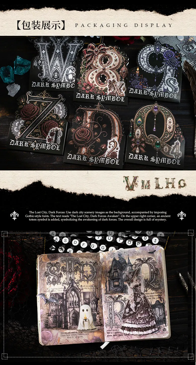 Journal GO 36 Stück Dark Symbol Gothic PET-Aufkleber, verzierte Alphabet- und Zahlen-Abziehbilder für Journaling, Scrapbooking, Planer & DIY-Bastelarbeiten – Detail 12