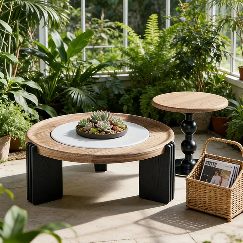 &c  Sintered Stone Two-Level Coffee Table Set Creative Vertical Groove Designer Minimalist Low Table Furniture