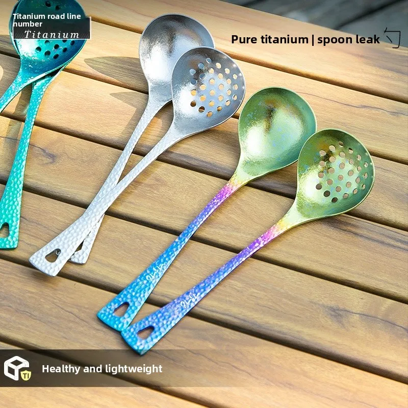 

TiTo Pure Titanium Hammered Handle Soup Spoon Strainer Kitchen Soup Ladle Outdoor Camping Long Spout Hot Pot Accessories