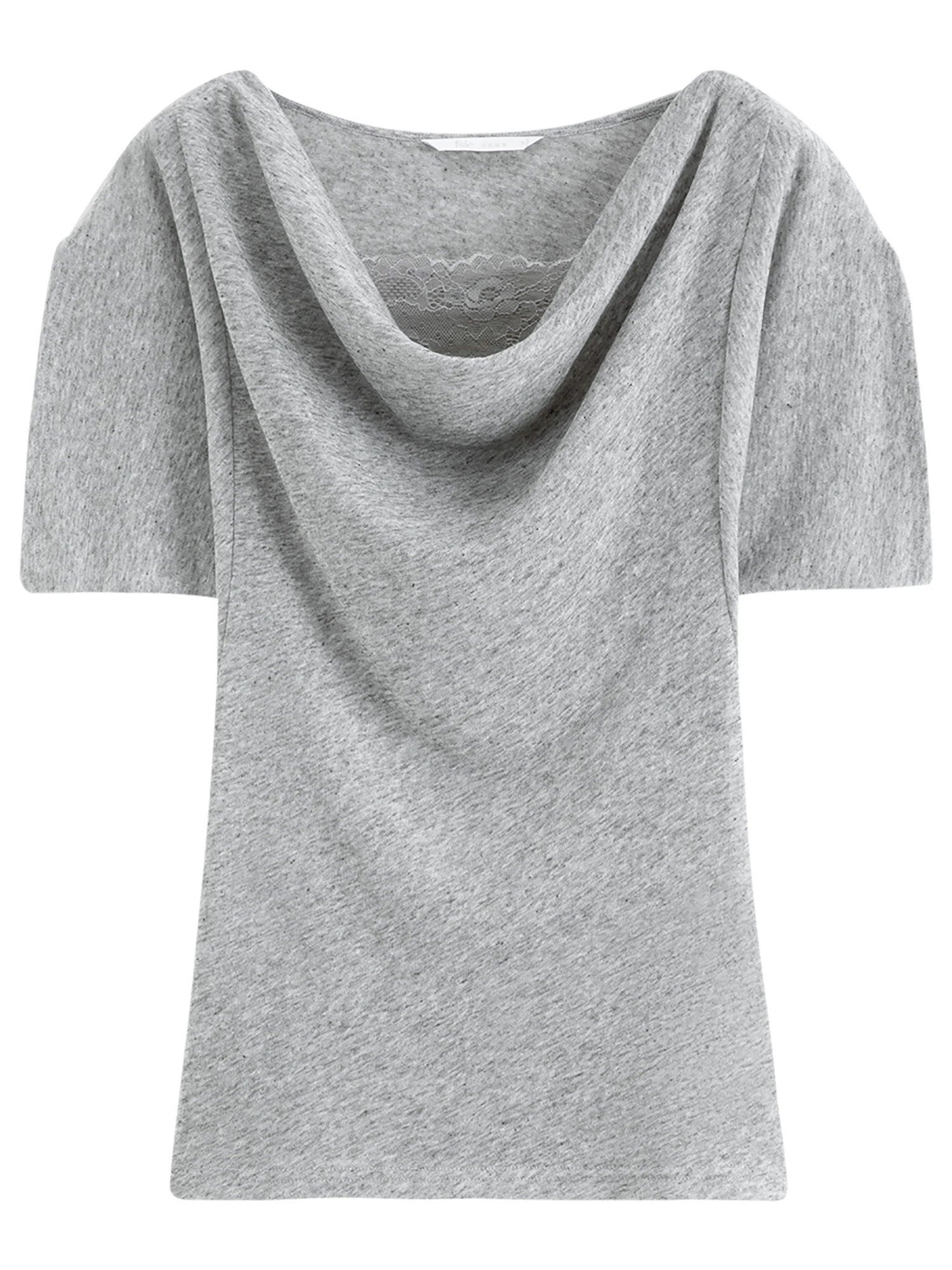 FSLE Elegant Slim-fitting Linen Short-sleeved T-shirt Swing Collar New Summer Style for Women 2026 Lace Patchwork Design