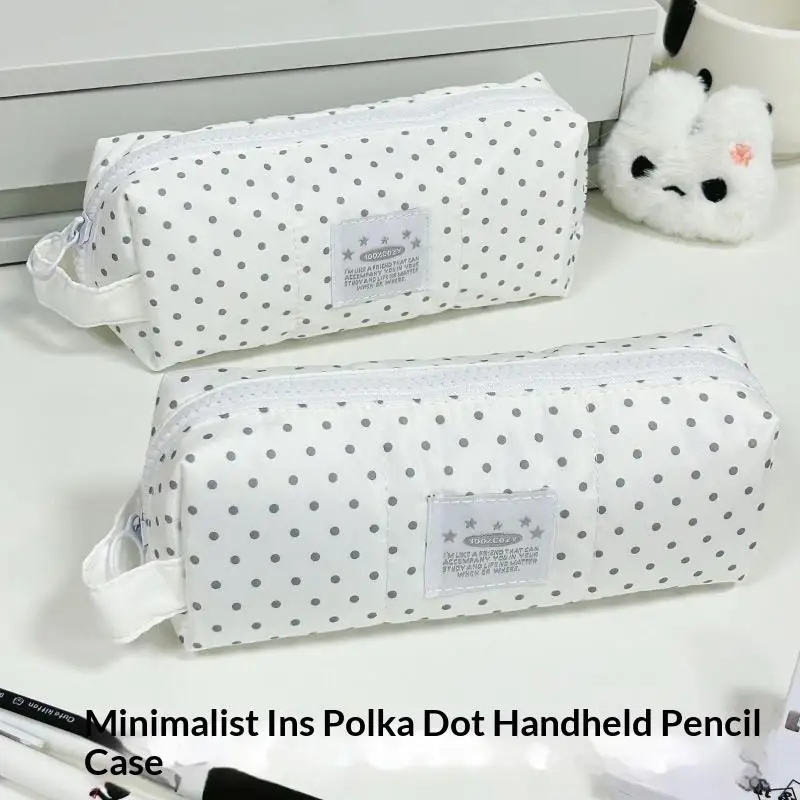 Weich gepolstertes Stiftetui mit Polka-Dot-Muster, großes Fassungsvermögen, tragbarer Griff, ideal für Schüler, zur Aufbewahrung von Schulmaterial. – Detail 1
