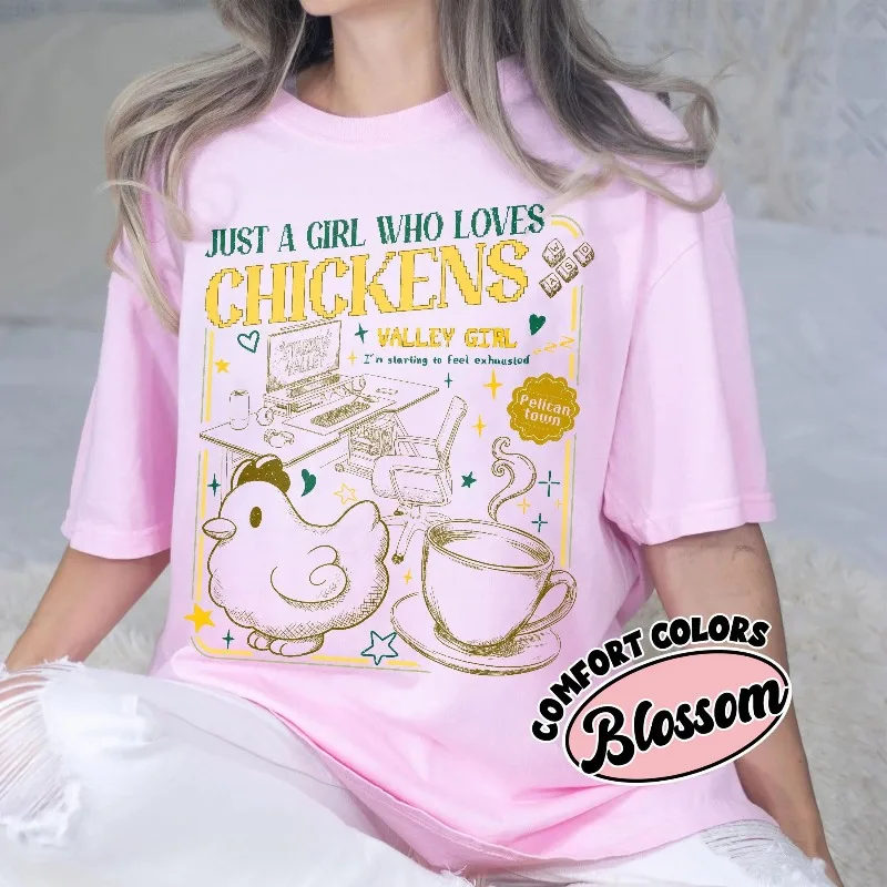 Autumn New Base Shirt Unisex T-shirt,Just A Girl Who Love Chickens, Stardew Valley Merch Gift, Pelican Town Tshirt