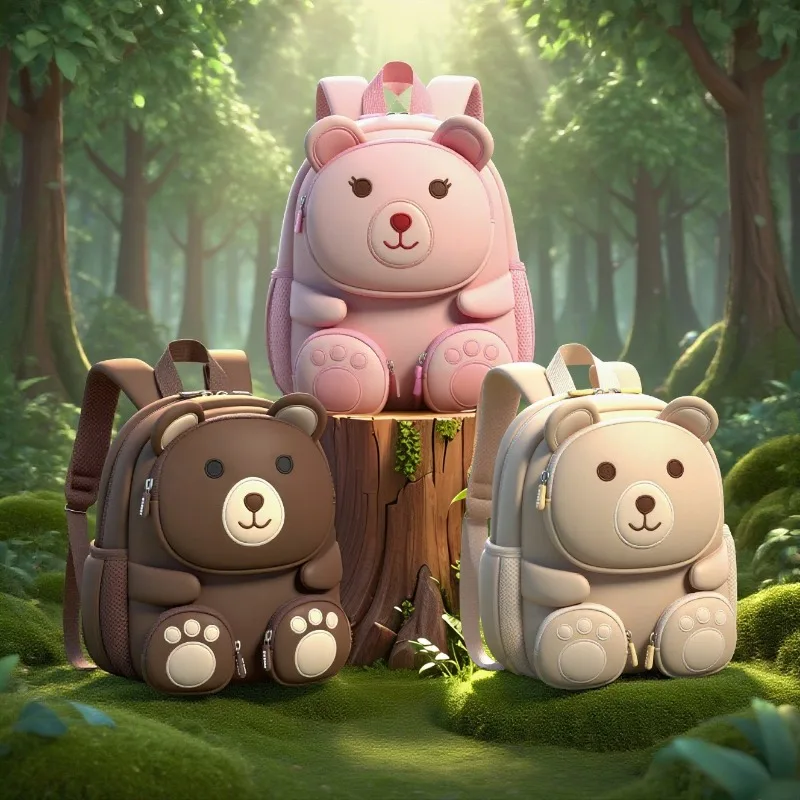 New Children's Cubic Cartoon Bear Backpack for Toddlers Baby Outing Double Shoulder Bag Boys Girls Cute 3D School Bag  Student