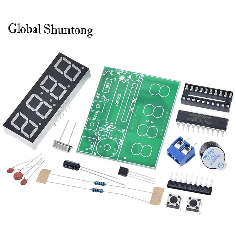 Relógio digital eletrônico com tampa transparente, único chip, LED relógios kit, DIY