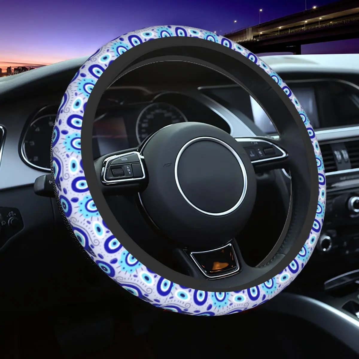 Greek Evil Eyes Talisman Amulet Car Steering Wheel Cover 37-38 Non-slip Nazar Lucky Charms Colorful Car-styling Car Accessories