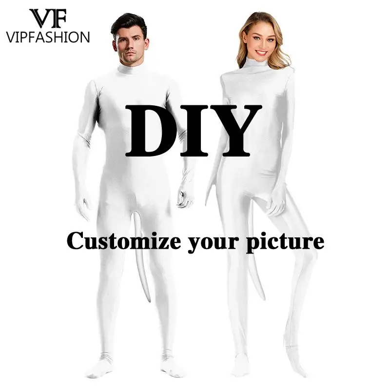 VIP FASHION DIY 3D Print Funny Cosplay Costumes Catsuits Romper Jumpsuits Full Cover Zentai with Tail Customizable Crotch zipper