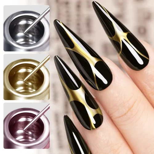 Imagen 1 del producto Pintura de revestimiento metálico dorado y plateado, esmalte de Gel cromado con efecto metálico de espejo, Gel de uñas semipermanente LED UV francés superbrillante, 5ML