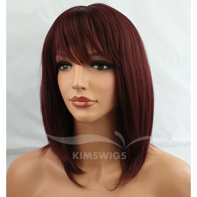 Burgundy Red Wig Women Razor Cut Shoulder Length Fashion Hair #99J
