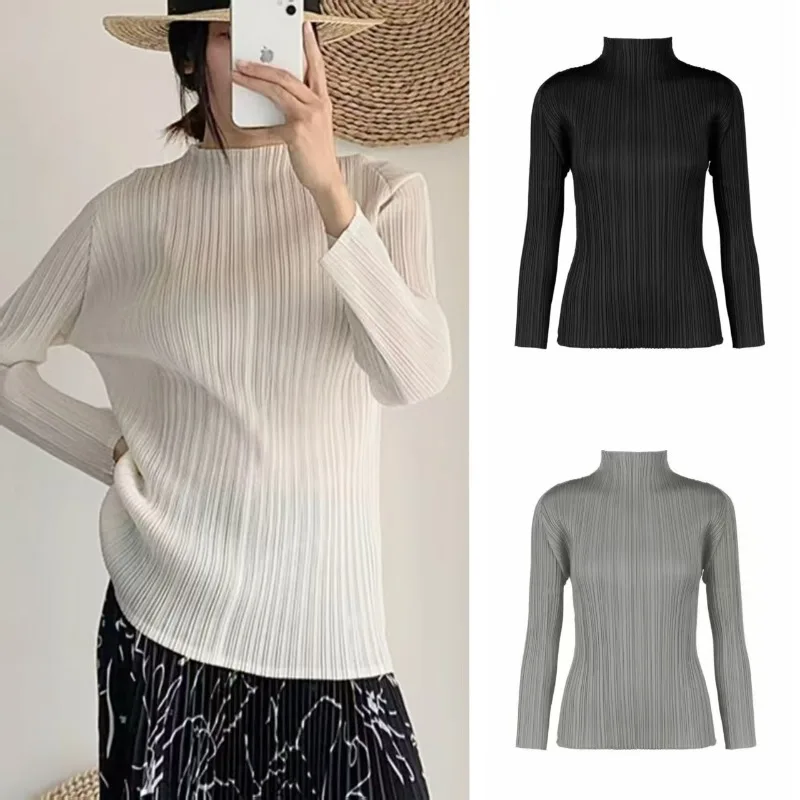 

Miyake Pleated T-shirt 2025 New Pleated Tops Women Design Sense Hundred Clothes Fall Long-sleeved T-shirt Bottoming Shirt Thin
