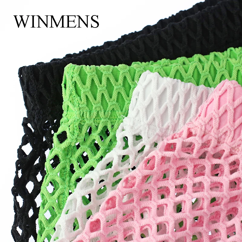 الكبار الرجال شبكة كبيرة القصاصات بيجامة السراويل الصلبة انظر الداخلية شبكة صيد السمك مثلي الجنس سيسي مثير النوم الملاكمين الصيف المثيرة الملابس الداخلية #5