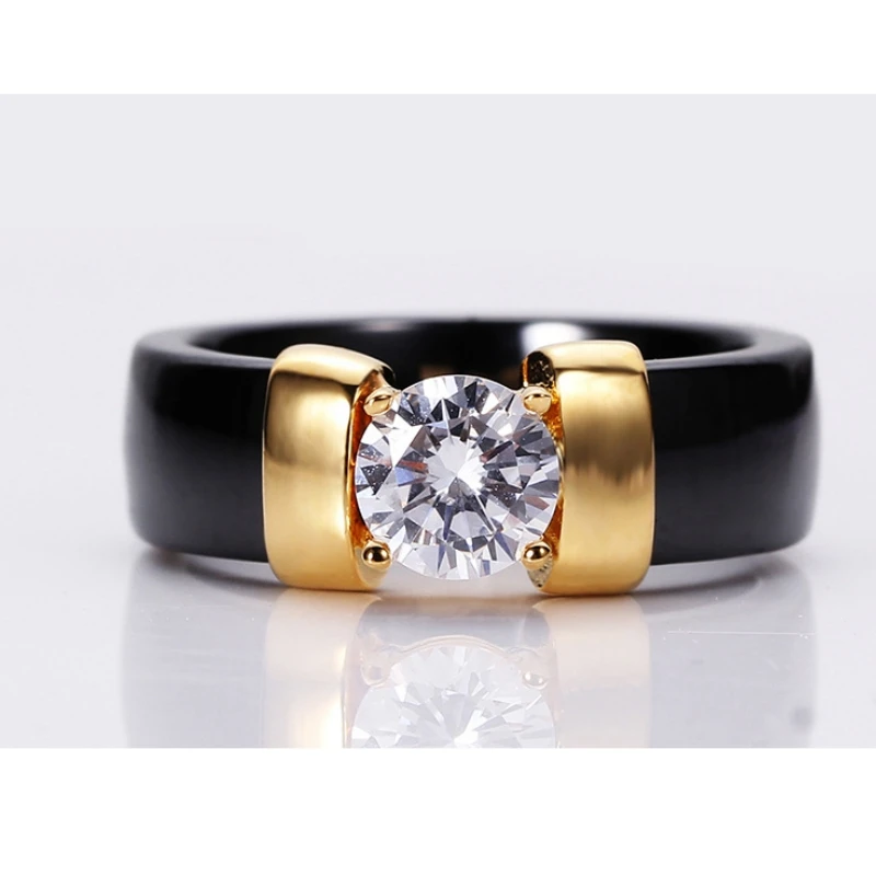Luxury Brilliant Zircon Black White Ceramic Ring For Women Finger Jewelry Accessories High-quality Wedding Engagement Gifts