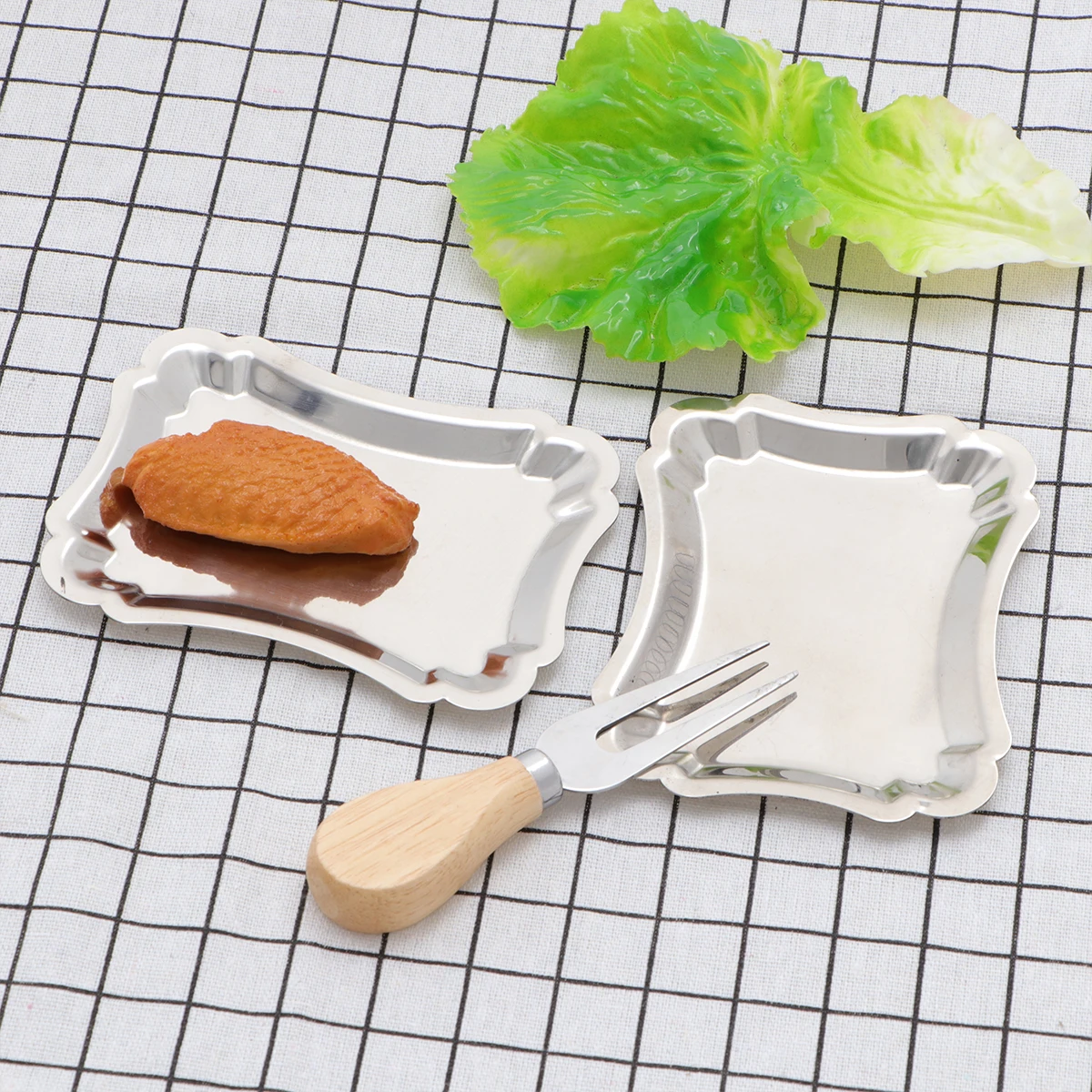 

2 Pcs Cutlery Tray Snack Plate Stainless Steel Dish Dessert Tableware Rectangle Afternoon Tea Plates Cake Trays
