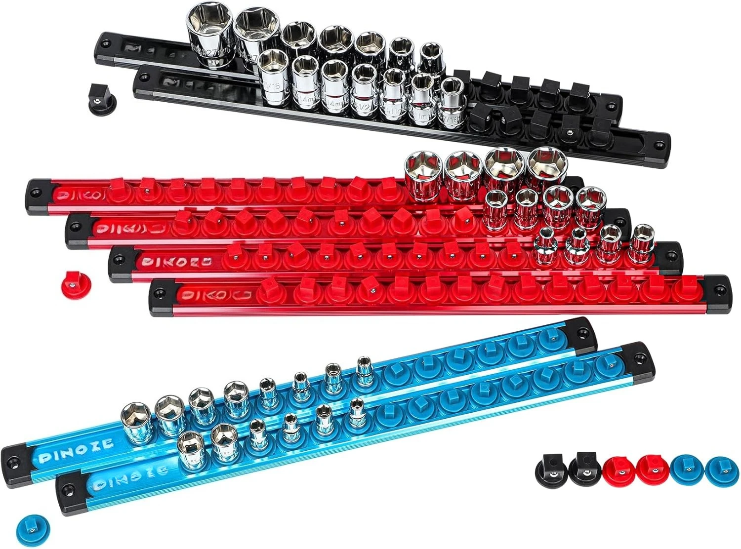 مجموعة منظم حامل المقبس المغناطيسي 8 قطع - 1/4، 3/8، 1/2 - صواني السكك الحديدية مقبس سبائك الألومنيوم لدرج صندوق الأدوات، شعبية جديدة #2