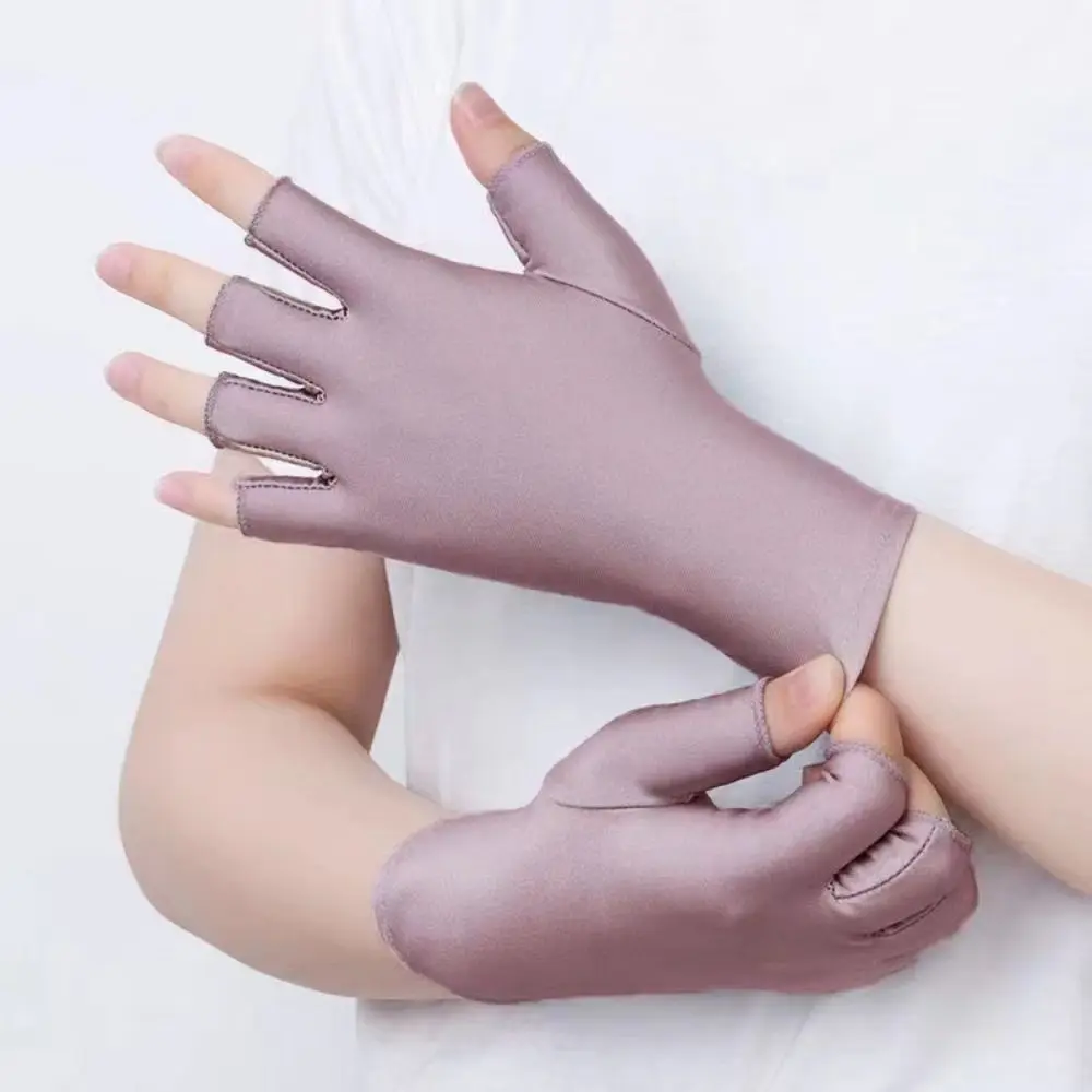 1Pair Nail Art UV Resistant Half Finger Gloves Manicure Tools Thin Breathable Sun Protection  Ice Silk Gloves for Women