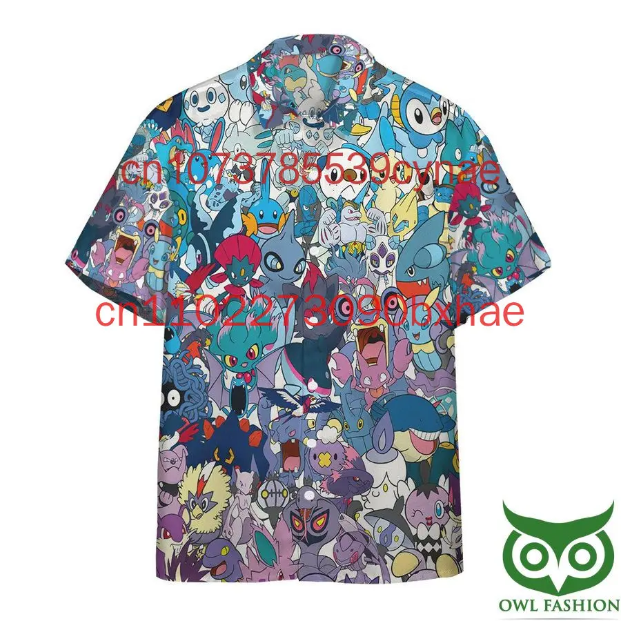 

3D All The Water Pokemon You Could Realize Гавайская рубашка Ретро пляжная рубашка на пуговицах Мужская и женская гавайская рубашка