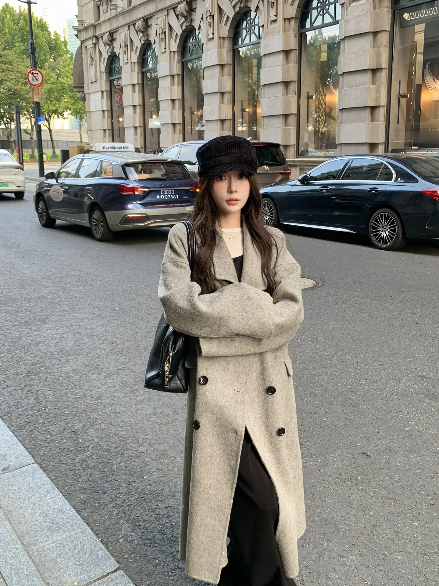 

UPFURS Double-Faced Woolen Coat Long Women's ey Camere Outerwear Autumn Winter New Sle Commute Korean Sle Slim Fit