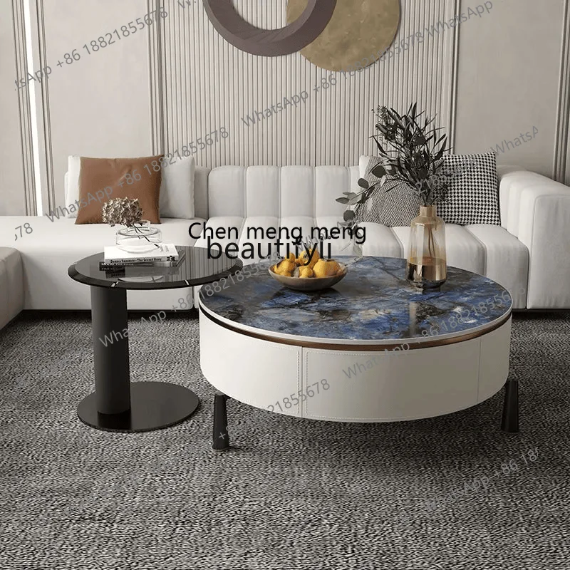 

Italian Minimalist Round Stone Coffee Table Set for Living Room, Small Apartment, Modern Simple Style