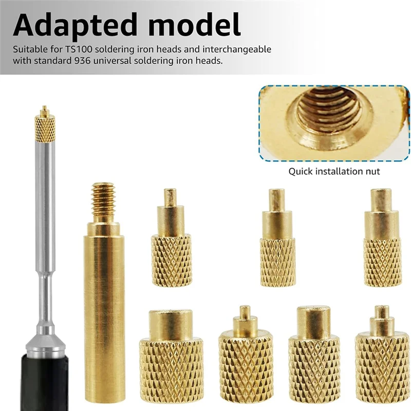 AC88-Heat Set Insert Tool M2/M3/M4/M5/M6/M7/M8 Heat Set Insert Tip Kit TS100 Brass Soldering Iron Tip Set
