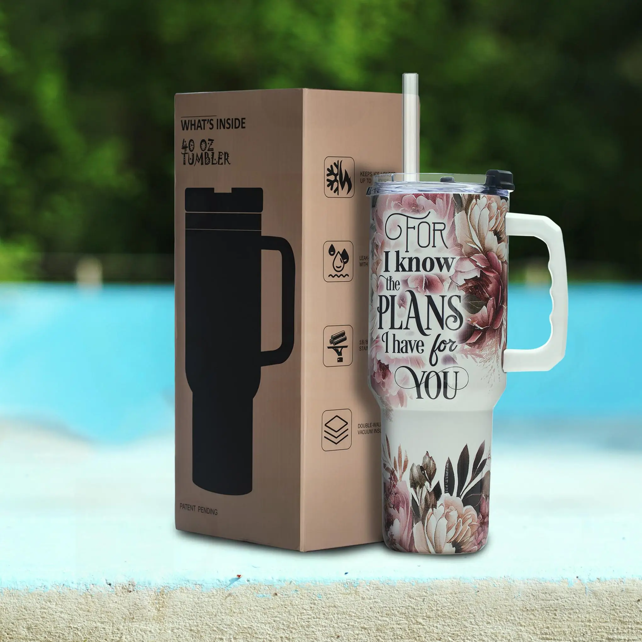 

Faith Gift 40 oz Floral Tumbler, Leak Proof Stainless Steel Vacuum Tumbler, Wide Mouth, Non-Slip Base, Quotes for Women of God