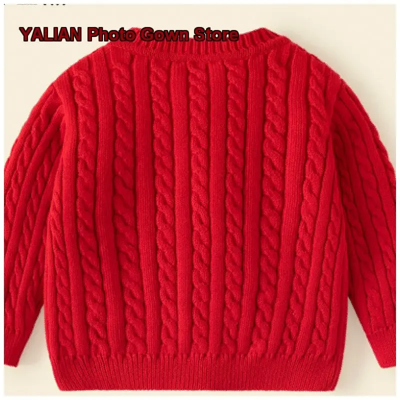 Children Knit Top Boys Cardigan Autumn Winter New Year Greeting Outfit Girls Top Baby Coat Kids