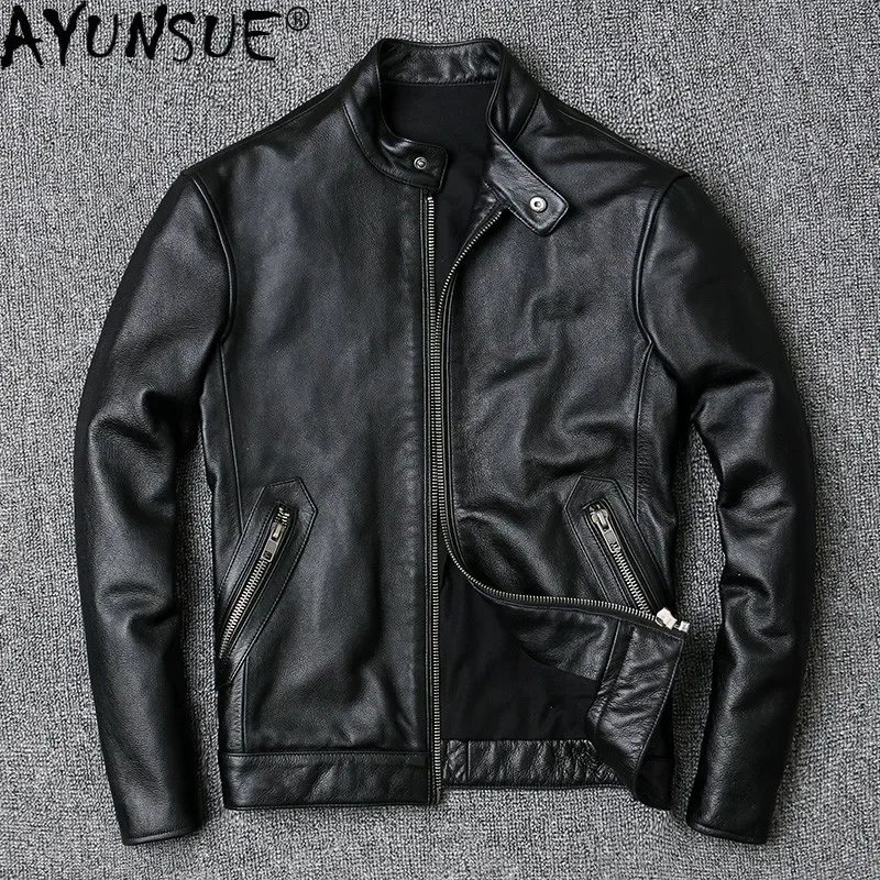 

AYUNSUE Real Leather Jacket Men Cowhide Sheepskin Coat Spring Fall Genuine Leather Jackets for Men Plus Size Vintage 2020 KJ4703