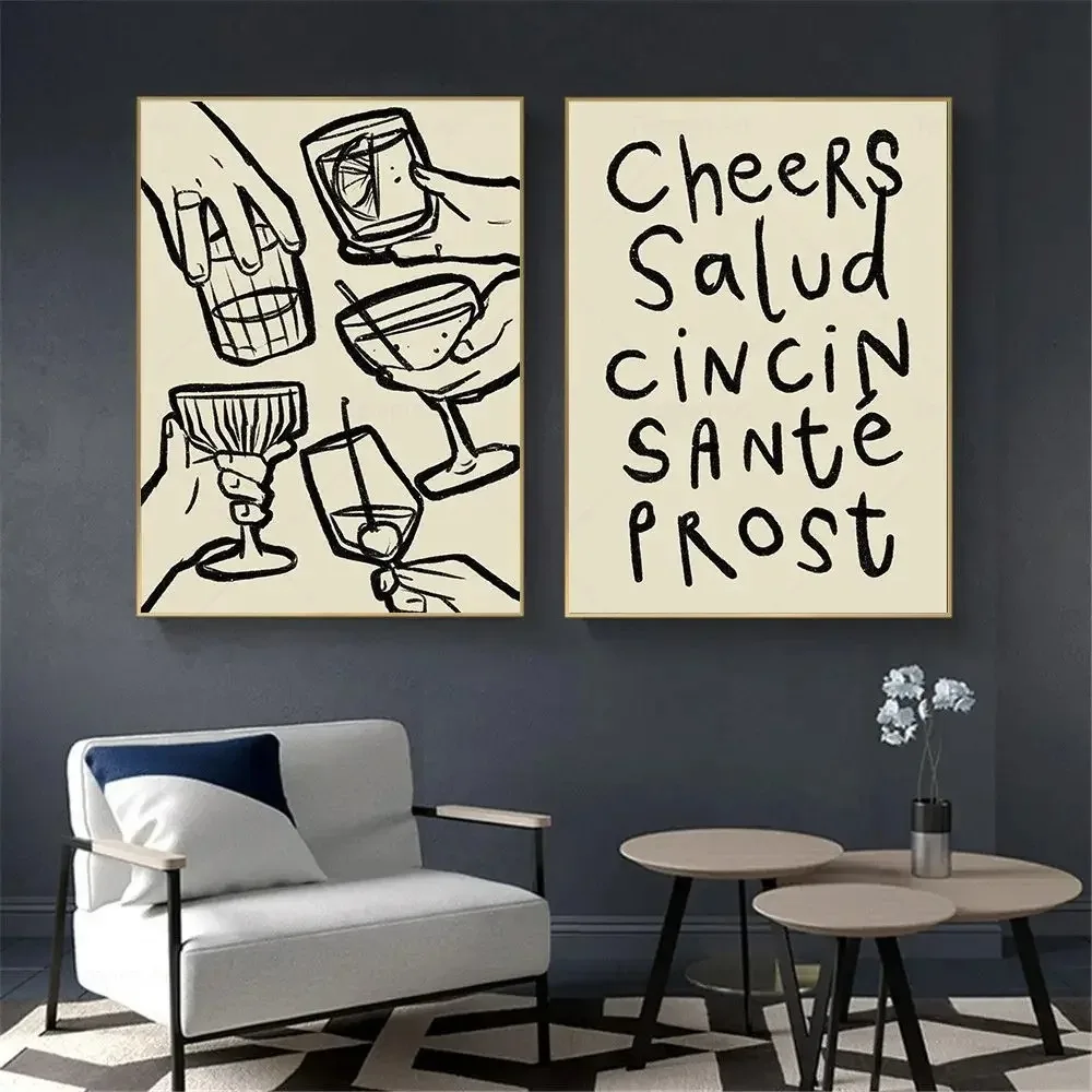 Retro Trendy Wine Cocktail Coffee Poster Colourful Kitchen Wall Art Print Abstract Picture Canvas Painting For Dining Room De