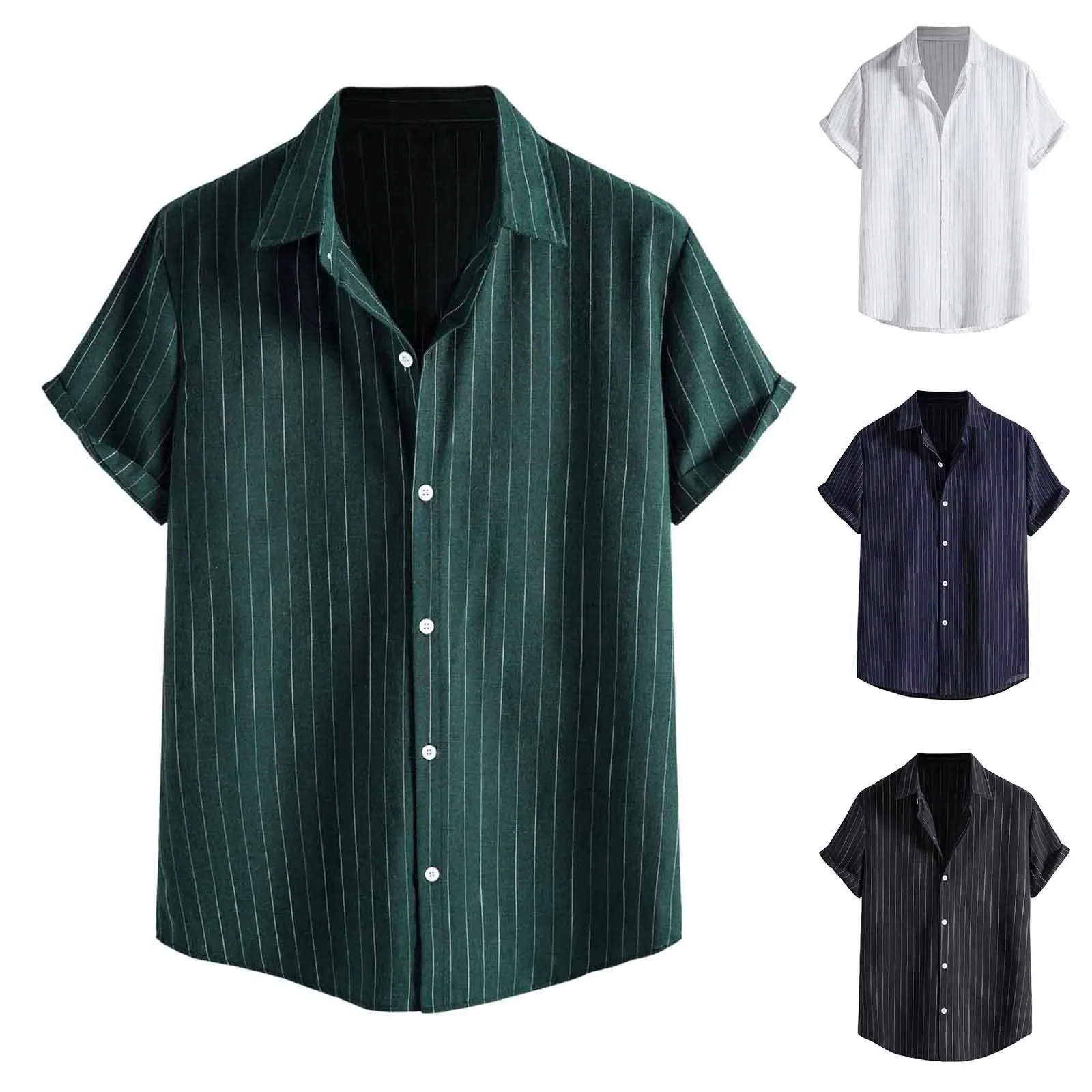 Mens Fashionable Short Sleeved Shirts Casual Striped Stand Short Sleeved Shirts New Clothing Summer Streetwear
