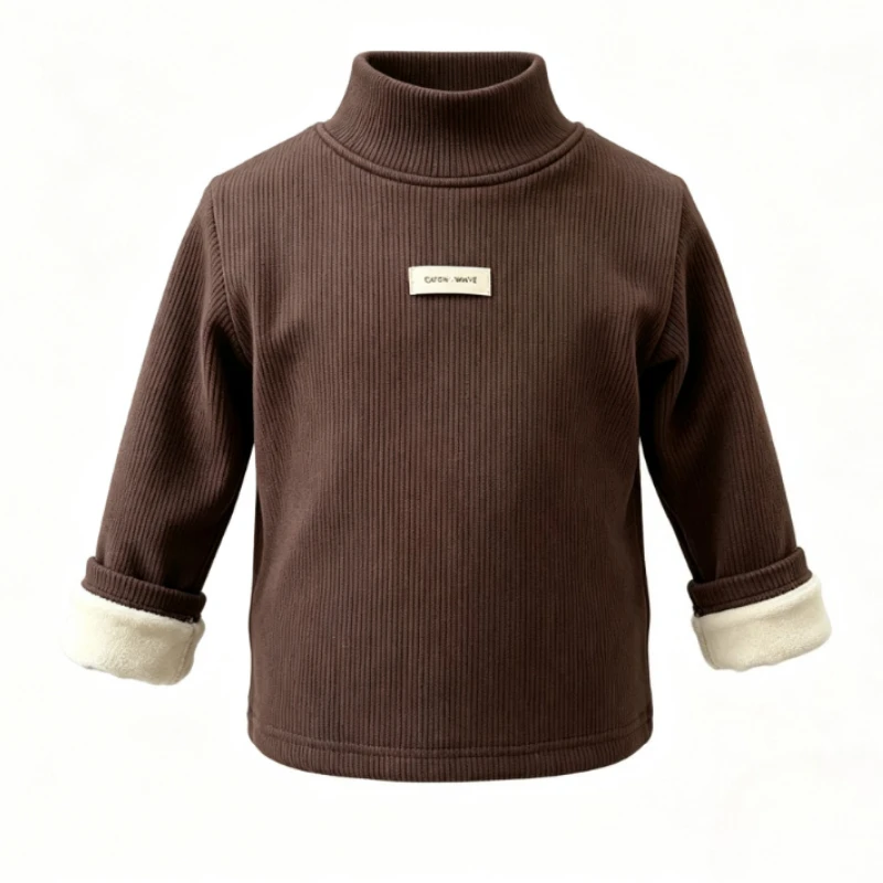 Kids Half‑High Neck Ribbed Thermal Top Toddler Boys Girls Autumn Winter Fleece Lined Long Sleeve Baby Warm Pullover Tops