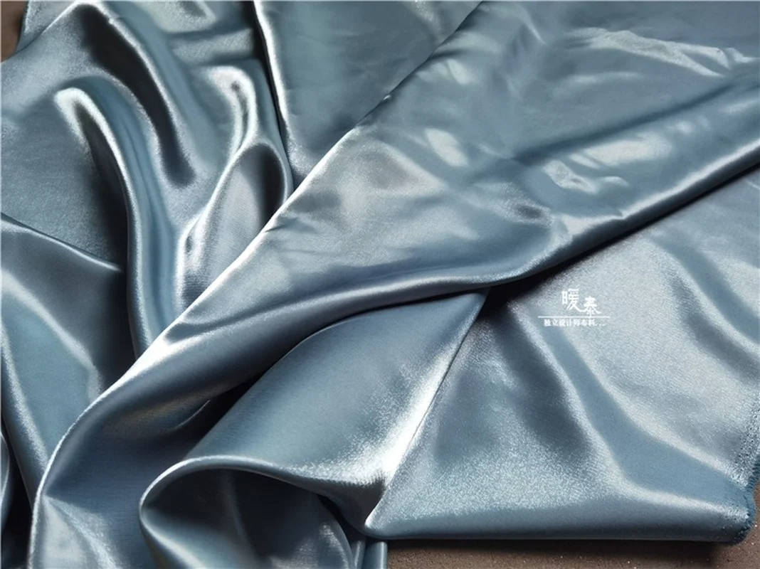 Shiny Silk Satin Fabric Lake Blue Liquid Reflective Metallic Luster Silkblend Organza DIY Shirt Skirt Clothes Designer Fabric