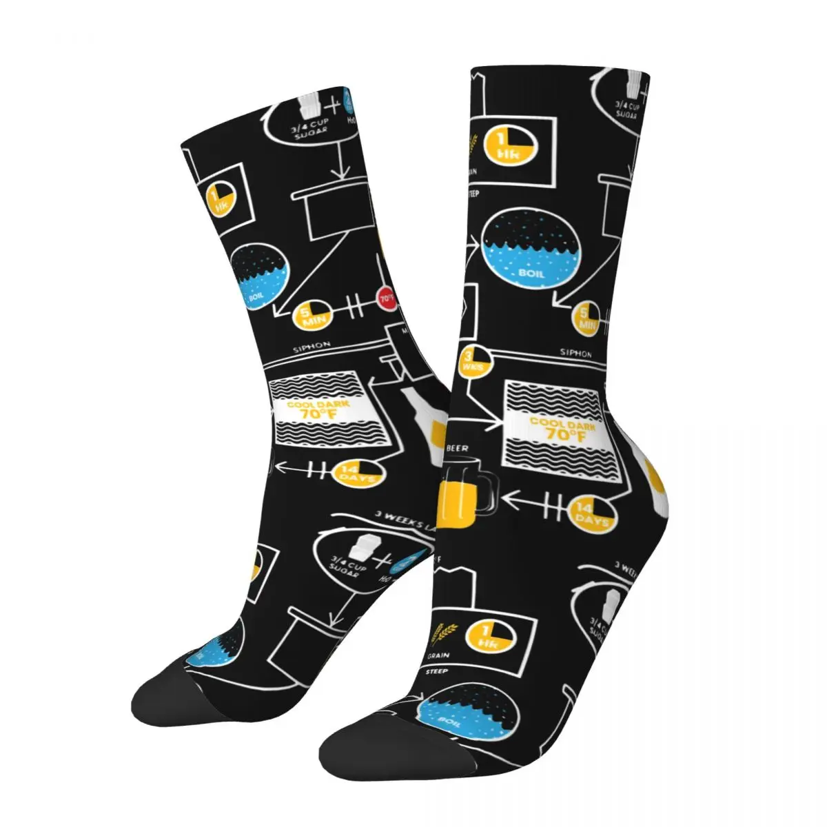 Casual Beer Brewing Schematic Brewery Basketball Socks Funny Polyester Long Socks for Unisex Breathable