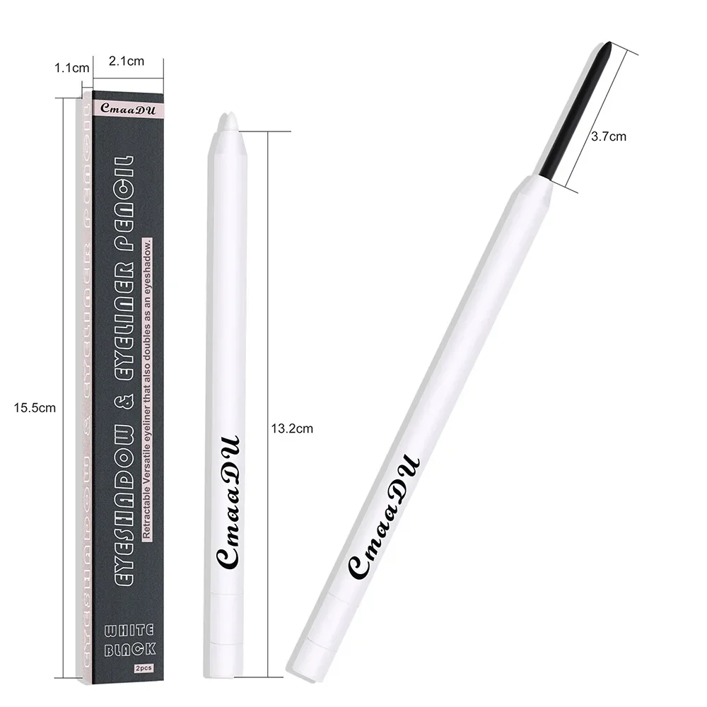 CmaaDu Matte White Black Eyeliner Gel Pencil Set Smooth Waterproof White Black Eye Liner Tint Lying Silkworm Pen Cream Makeup