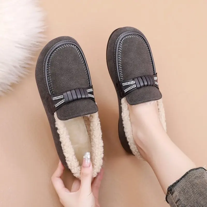 Women Warm Loafers 2024 Winter New Plush Ankle Snow Boots Flats Female Casual Cotton Shoes Ladies Solid Round Toe Sports Shoes