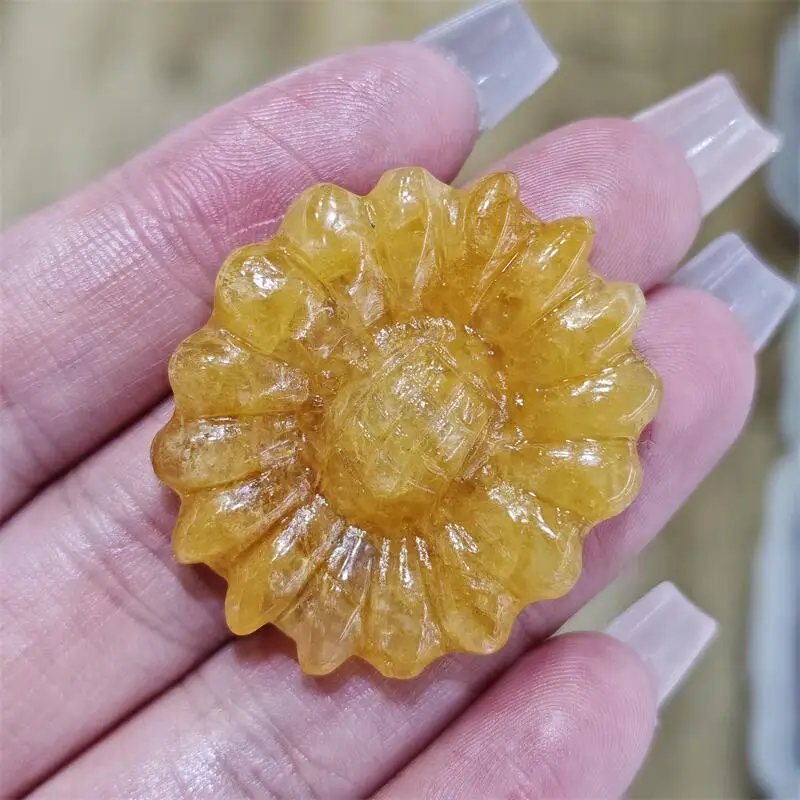 2 قطعة النار الأصفر الطبيعي الكوارتز الهيماتويد ليتل ديزي عباد الشمس نحت شفاء فنغشوي الريكي ديكور المنزل هدية عيد #6