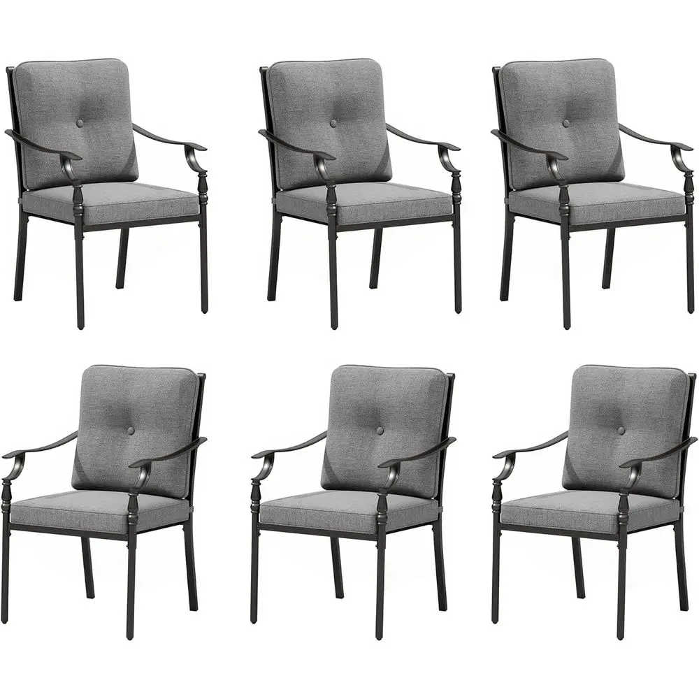 

6-Piece Outdoor Steel Dining Set with Rust-Resistant Black Wrought Iron Chairs and Cushions for Patio, Deck, or Backyard
