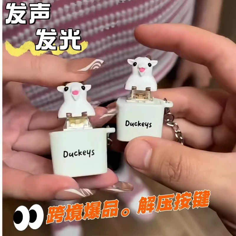 Baoaaaa Cute Lamb with Sound and LED Light Rechargeable Anti-Stress Screaming Keychain Fun Goat Keyboard Knocker Relieves Stress