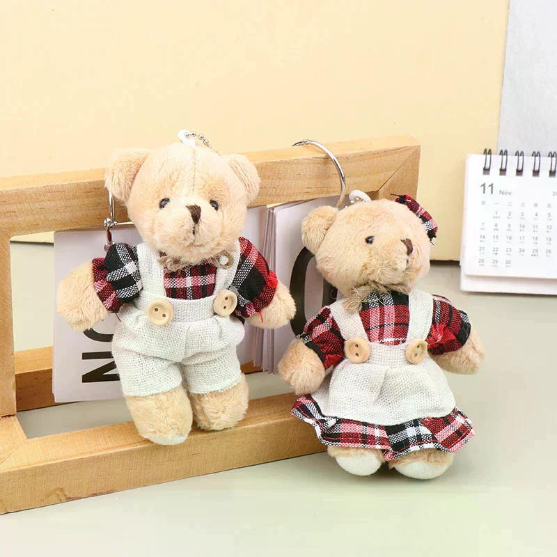 

Cartoon Wear Clothes Bear Plush Toy Keychain Soft Stuffed Doll Pendant Backpack Car Bag Key Ring Decor Kid Gift