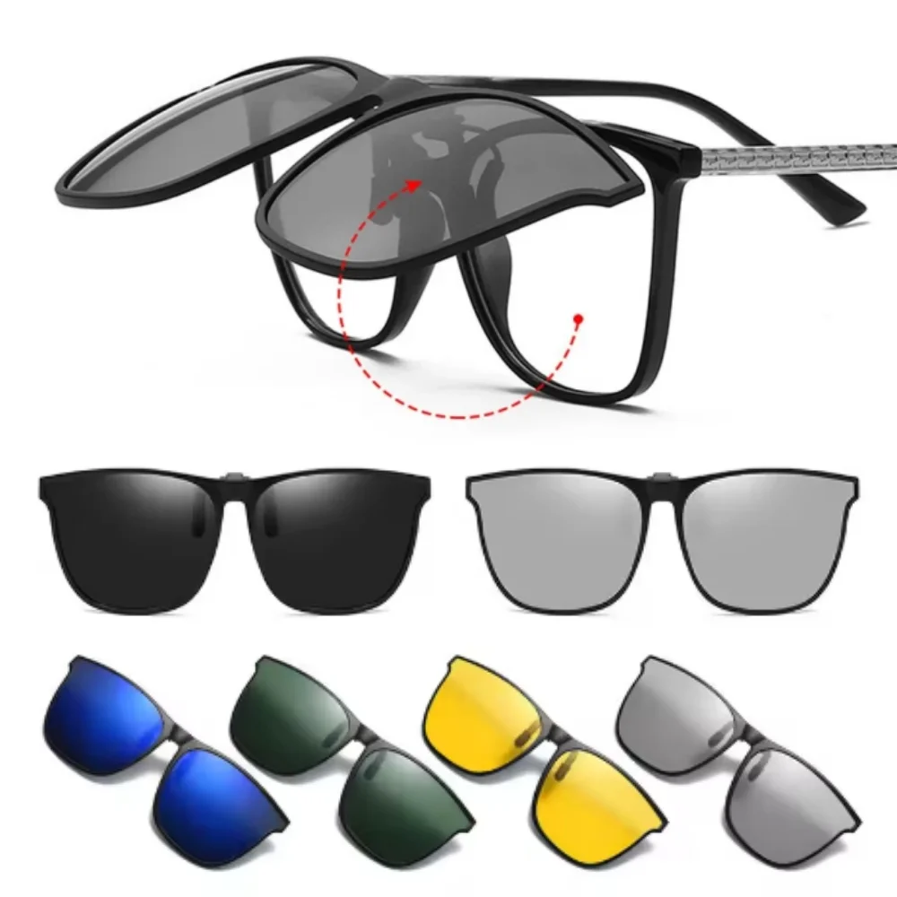مشبك مستقطب على النظارات الشمسية، نظارات شمسية متغيرة الألوان للرجال، نظارات سائق السيارة الضوئية للرؤية الليلية، نظارات شمسية مقاومة للأشعة فوق البنفسجية #1