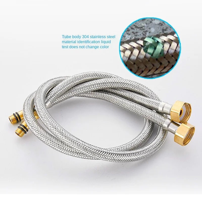 2pcs G1/2 High Quality Stainless Steel Metal Hybrid Braided Water Inlet Hose Basin Faucet Hot And Cold Water Kitchen Sink