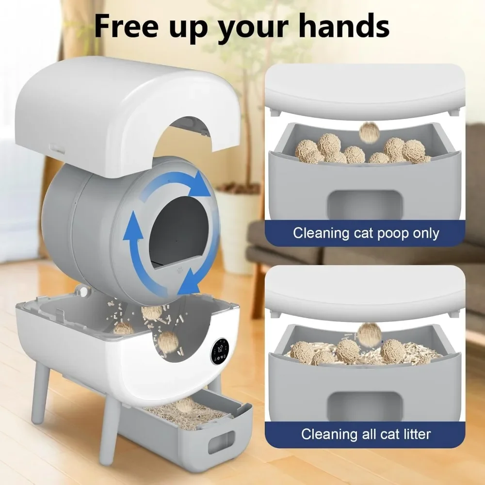 Self Cleaning Litter Box, 95 L Automatic Cat Litter Box Self Cleaning for Multiple Cats, with Safety Protection, App Control