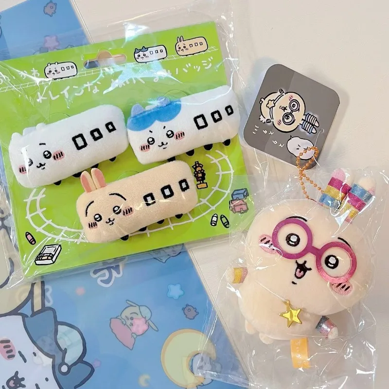 Cartoon New Bear Chikawa Train Plush Brooch Set Hachiware Usagi Anime Kawaii Bus Doll Girl Bag Clothes Decoration Badge Gift