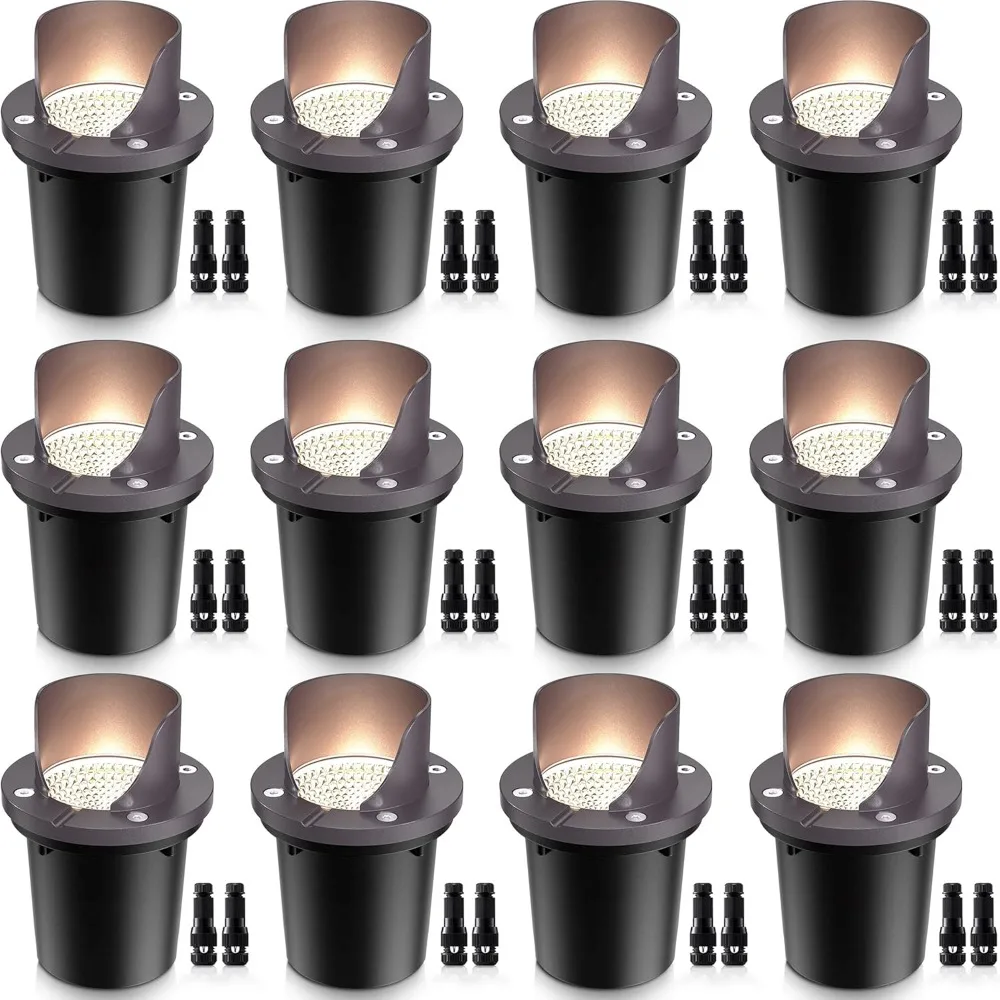 

12 Pack Low Voltage Landscape Lighting 12W LED Outdoor In-Ground Waterproof Shielded Well Lights Warm White Paver Lights