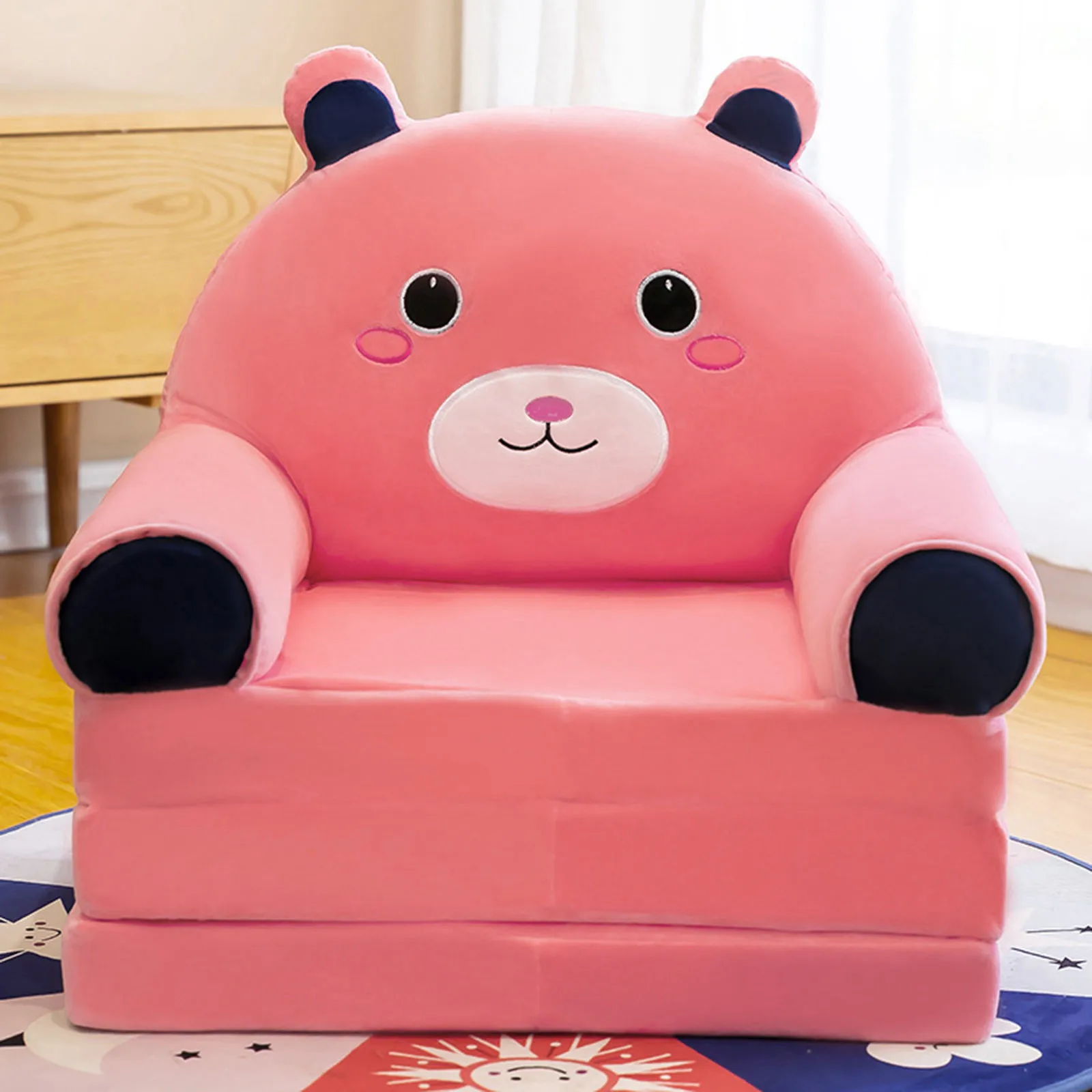 Plush Foldable Kids Sofa Cover Backrest Armchair 2 In 1 Foldable Children Sofa Cute Cartoon Lazy Sofa Children Flip Open Sofa