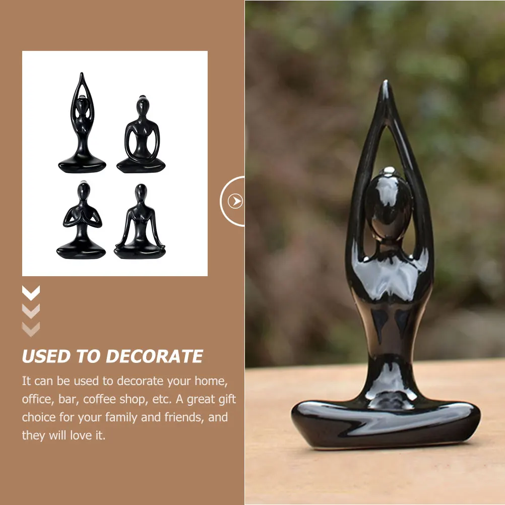 

4pcs Ceramic Yoga Figurines Home Decor Decorative Abstract Sculptures For Desktop Household Decoration Ornament Accessory