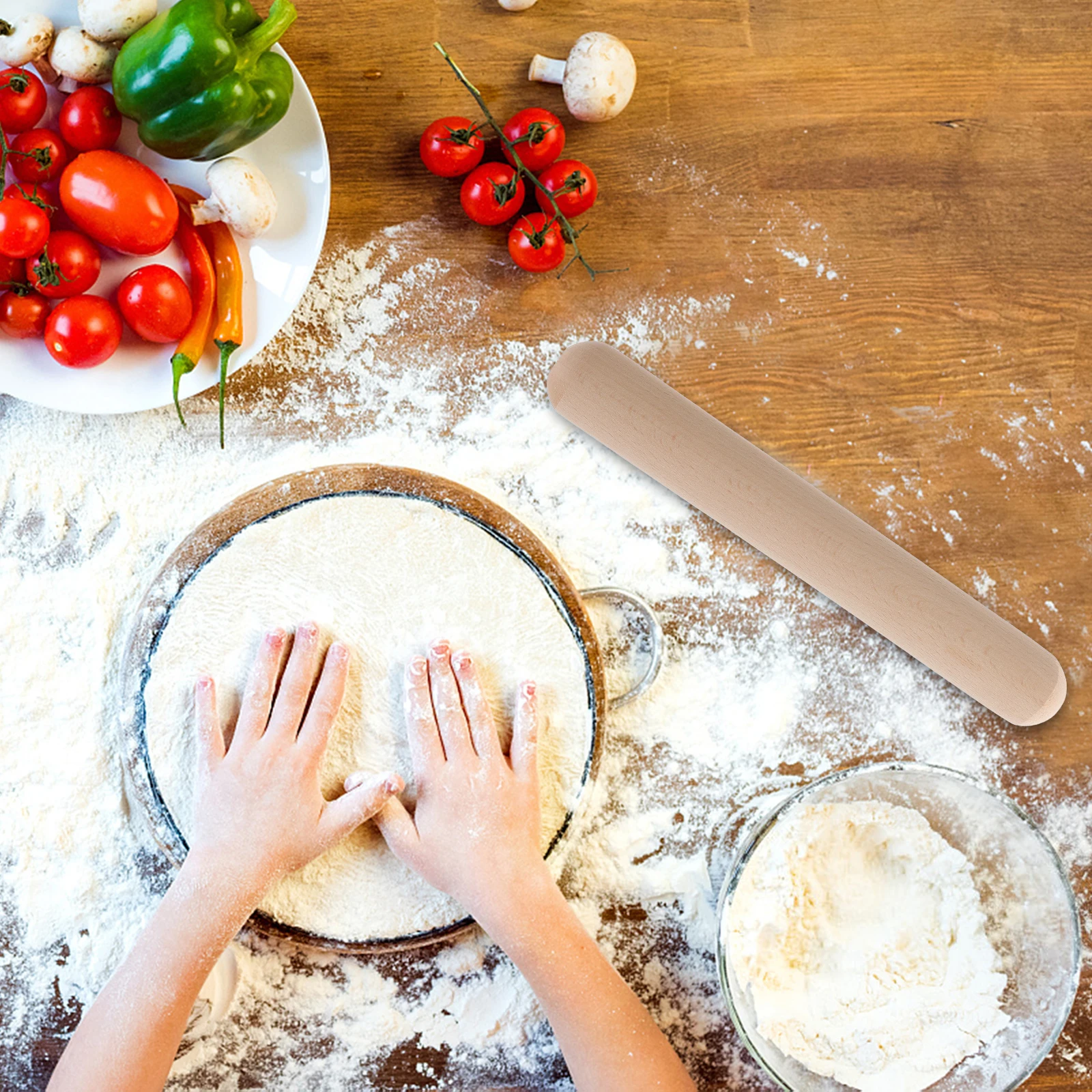 

2Pcs Beech Non-Stick Rolling Pin Dough Roller Rolling Stick Kitchen Tool for Pizza Cookie Fondant Baking Easy Clean Comfortable