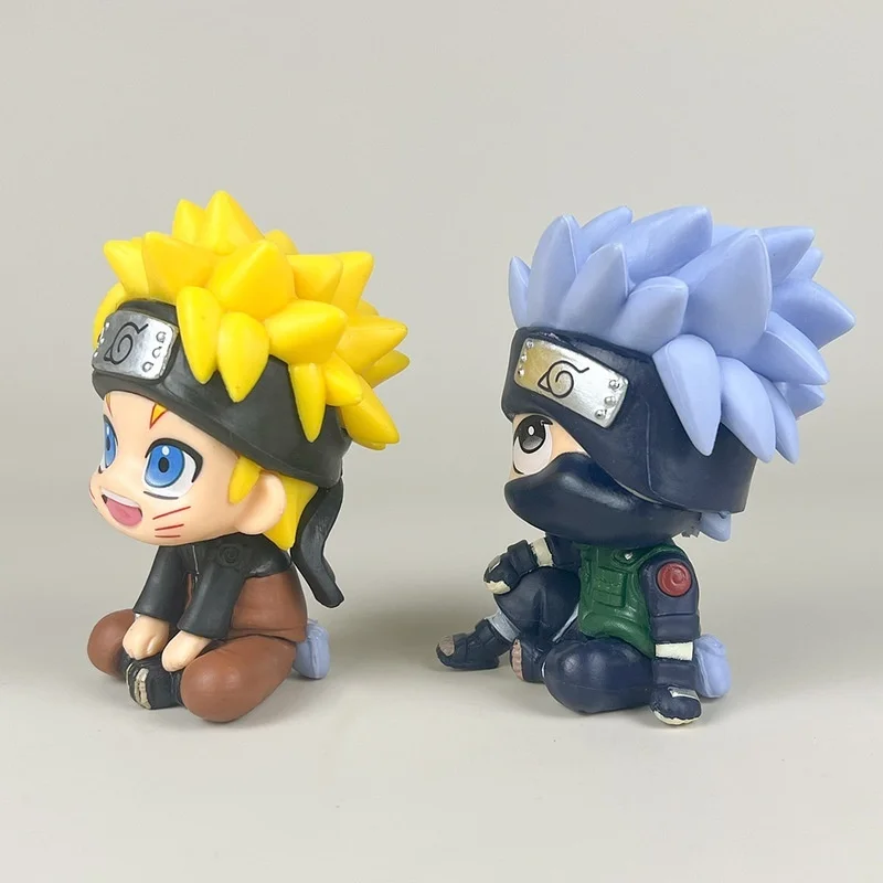 Naruto Figure Anime Sitting Posture Naruto Kakashi Sasuke Itachi Car Ornaments Two-Dimensional Doll Model Box Desktop Ornaments