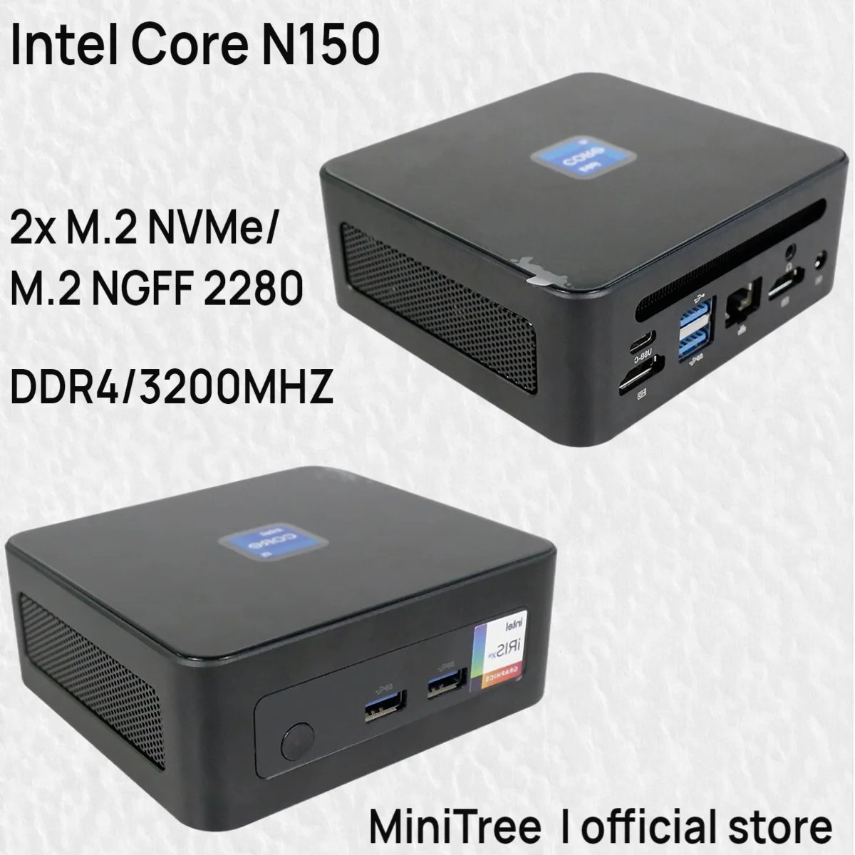NUC Mini PC N150 4Core 8GB DDR4 256GB NVME 2,5G red Windows11/Ubuntu Mini ordenador de bolsillo para el hogar y la Oficina pantalla Dual 4K WIFI6
