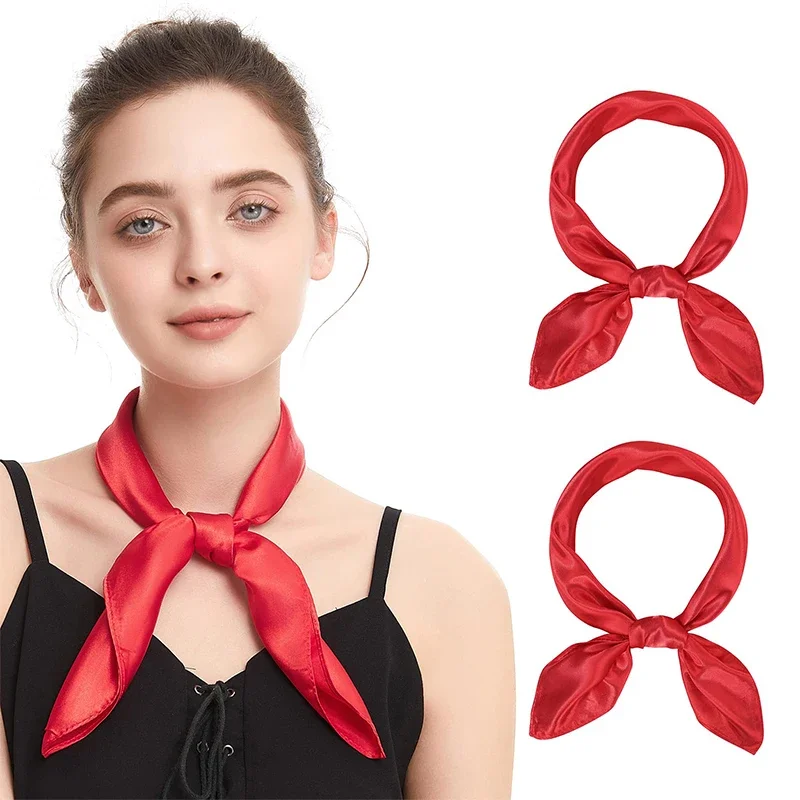 

2025 New Fashion Women Satin Silk 60x60CM Square Hijab Solid Color Lady Silk Sunscreen Versatile Bandana Scarves